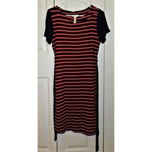 Three Seasons Maternity M Navy Striped Short Sleeve Dress Tie Belt Solid Sleeve